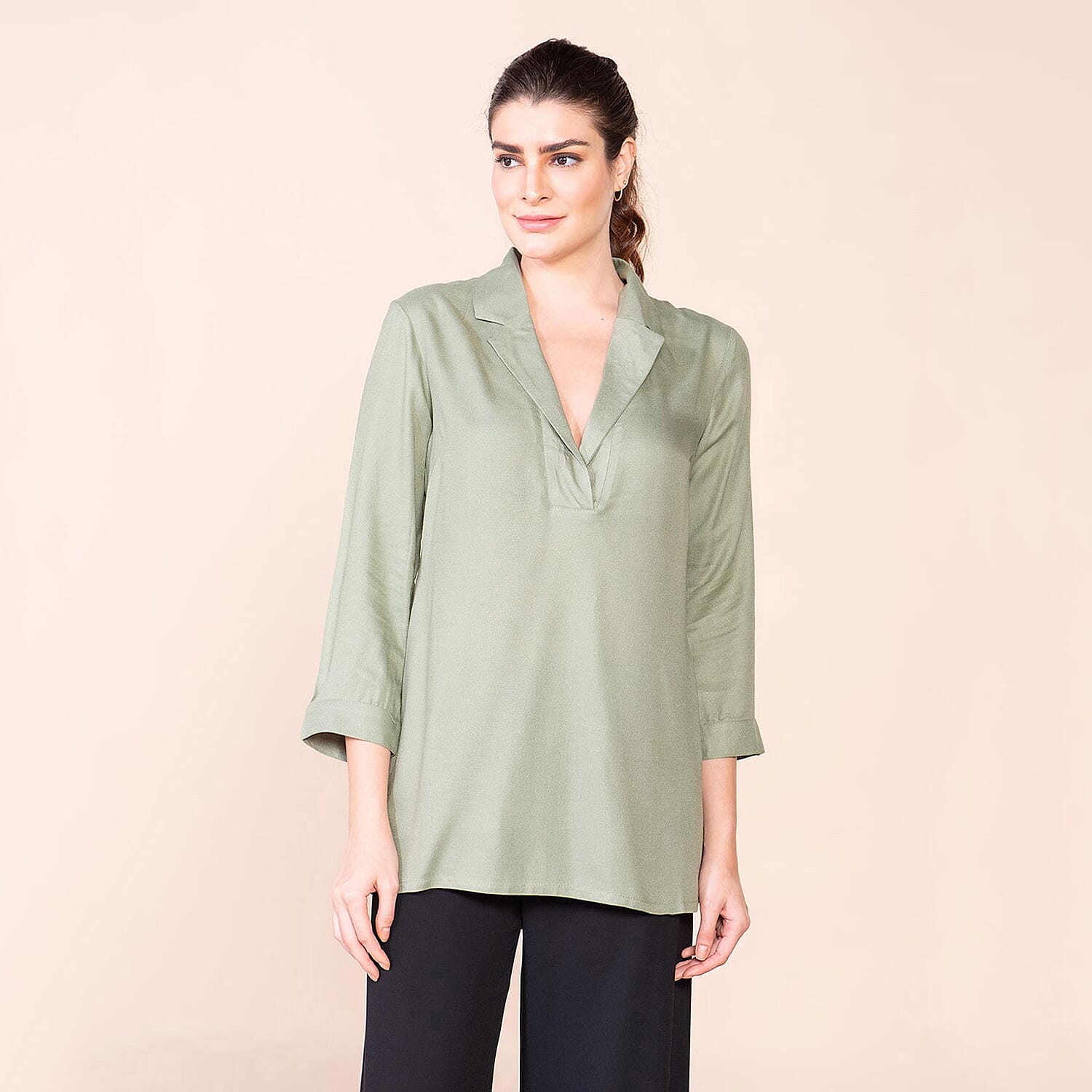 TAMSY 100% Viscose Top (Size 10) - Olive Green