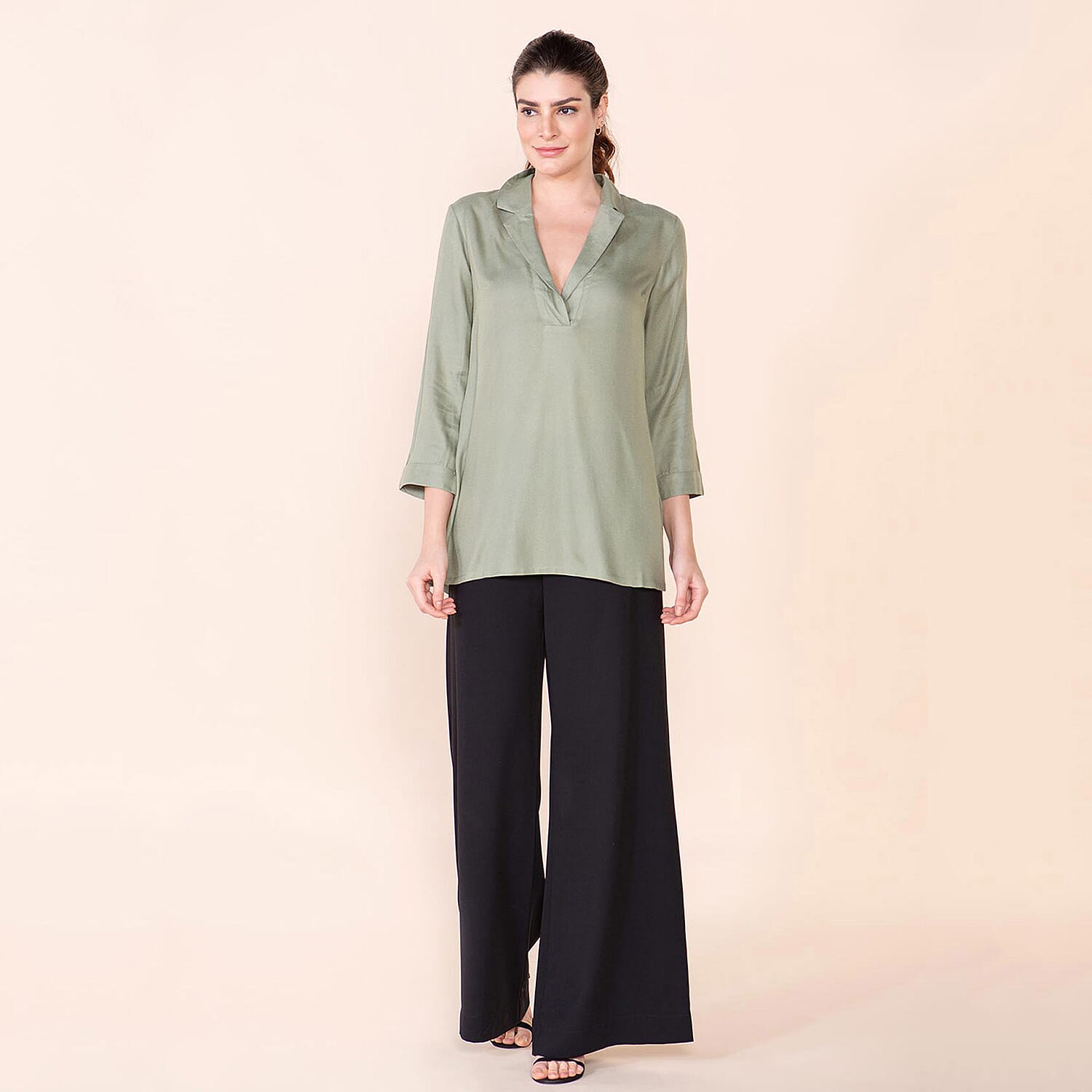 TAMSY 100% Viscose Top (Size 10) - Olive Green