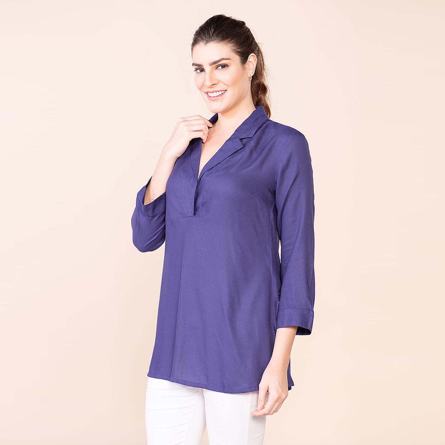 TAMSY 100% Viscose Top (Size 14) - Navy Blue