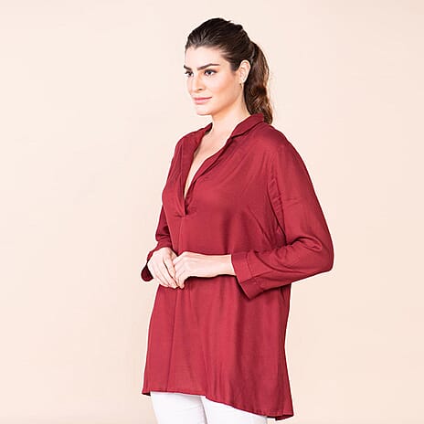 TAMSY 100% Viscose Top (Size 14) - Maroon