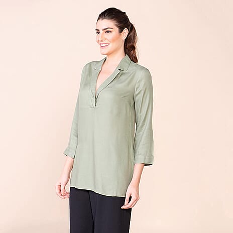 TAMSY 100% Viscose Top (Size 14) - Olive Green