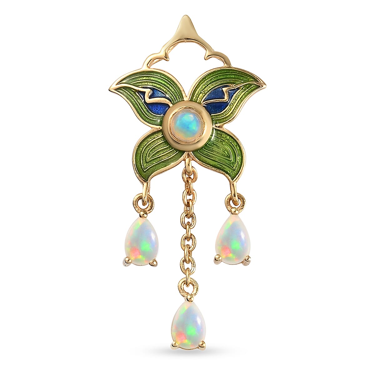 Ethiopian Welo Opal Enamelled Floral Pendant in 14K Gold Overlay Sterling Silver 1.01 Ct.