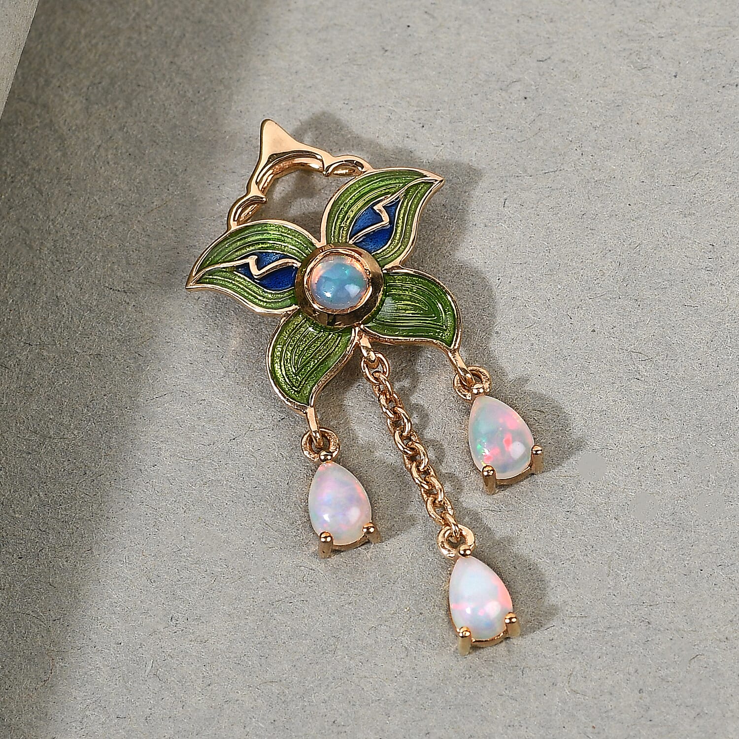Ethiopian Welo Opal Enamelled Floral Pendant in 14K Gold Overlay Sterling Silver 1.01 Ct.
