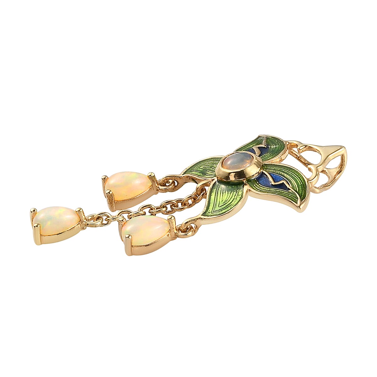 Ethiopian Welo Opal Enamelled Floral Pendant in 14K Gold Overlay Sterling Silver 1.01 Ct.