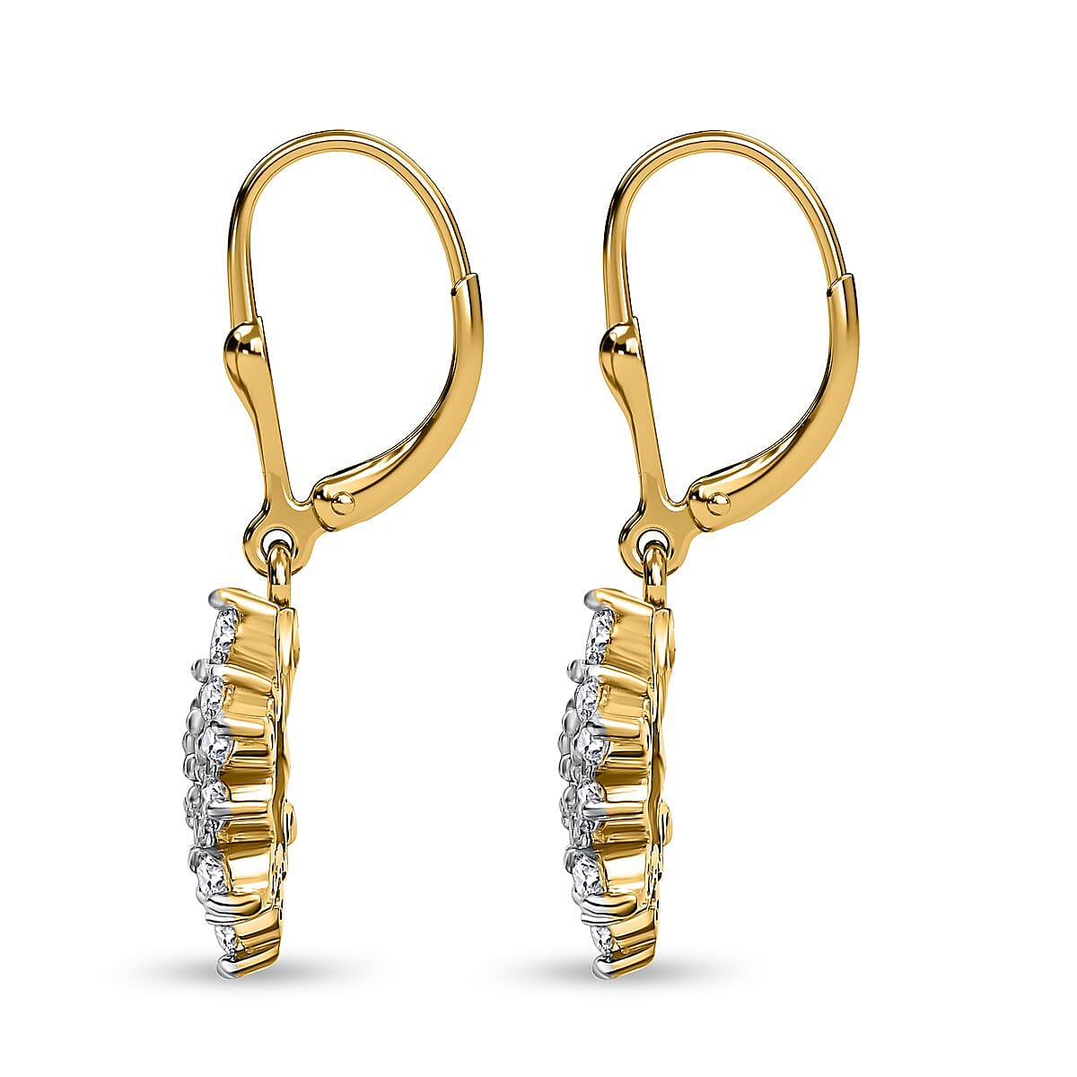 Natural Zircon Snowflake Earrings with Lever Back in 18K Vermeil Yellow Gold Plated Sterling Silver 1.33 Ct.