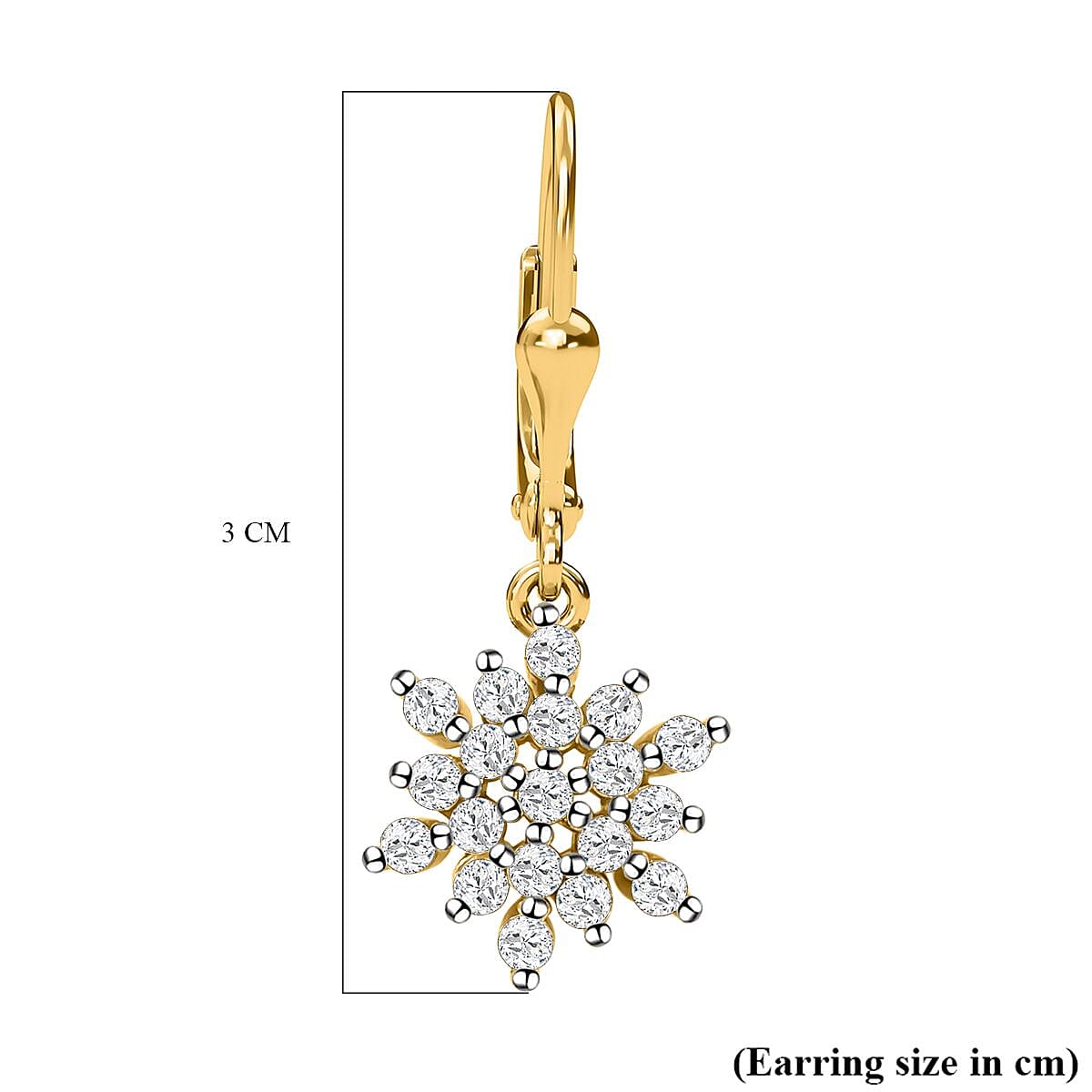 Natural Zircon Snowflake Earrings with Lever Back in 18K Vermeil Yellow Gold Plated Sterling Silver 1.33 Ct.