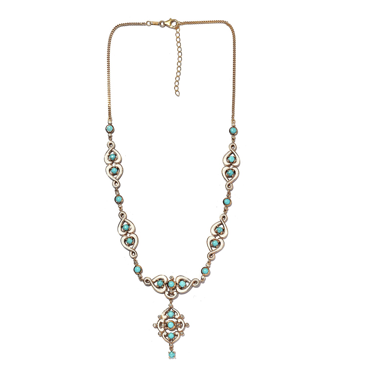 Arizona Sleeping Beauty Turquoise and Natural Cambodian Zircon Enamelled Necklace (Size - 18 with 2 inch Extender) in Yellow Gold Overlay Sterling Silver 9.82 Ct, Silver wt. 19.46 Gms