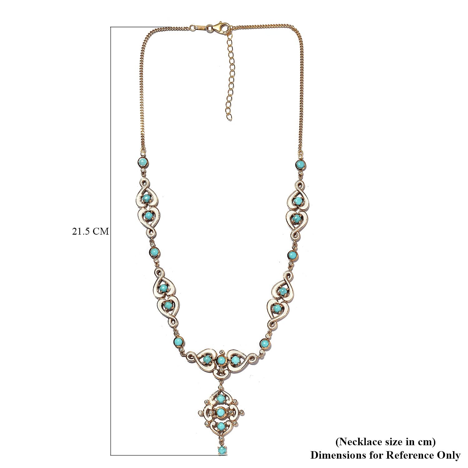 Arizona Sleeping Beauty Turquoise and Natural Cambodian Zircon Enamelled Necklace (Size - 18 with 2 inch Extender) in Yellow Gold Overlay Sterling Silver 9.82 Ct, Silver wt. 19.46 Gms