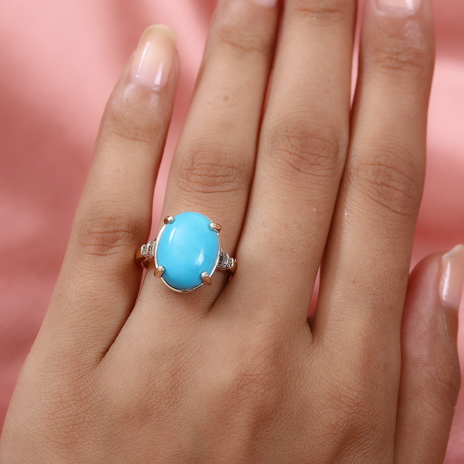 9K Yellow Gold AA Arizona Sleeping Beauty Turquoise and Diamond Ring 6.81 Ct.