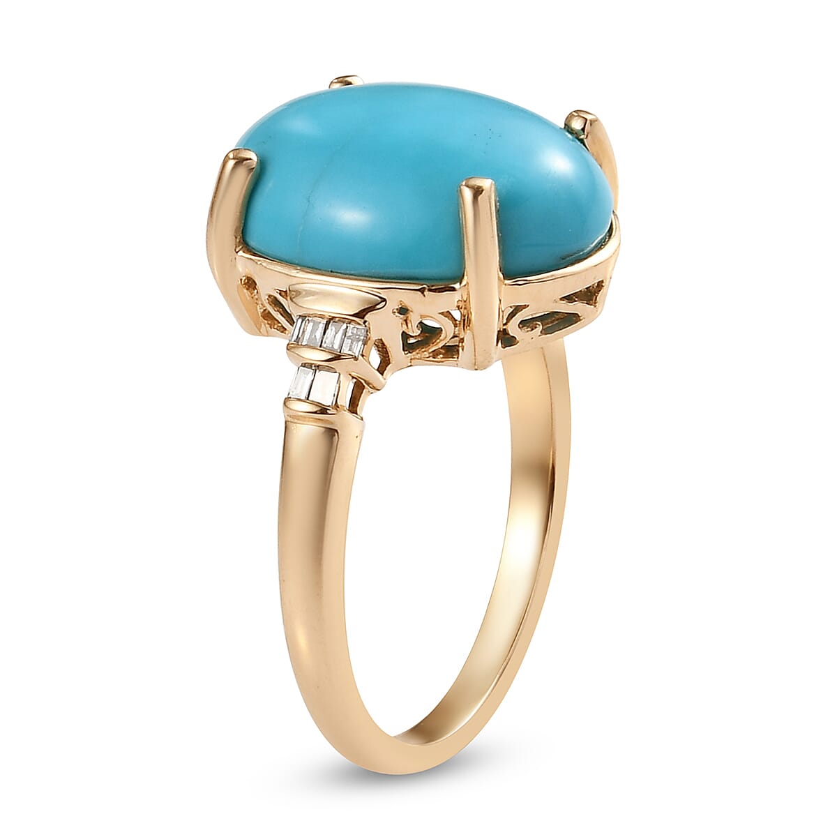 9K Yellow Gold AAA Arizona Sleeping Beauty Turquoise and Diamond Ring 6.81 Ct.