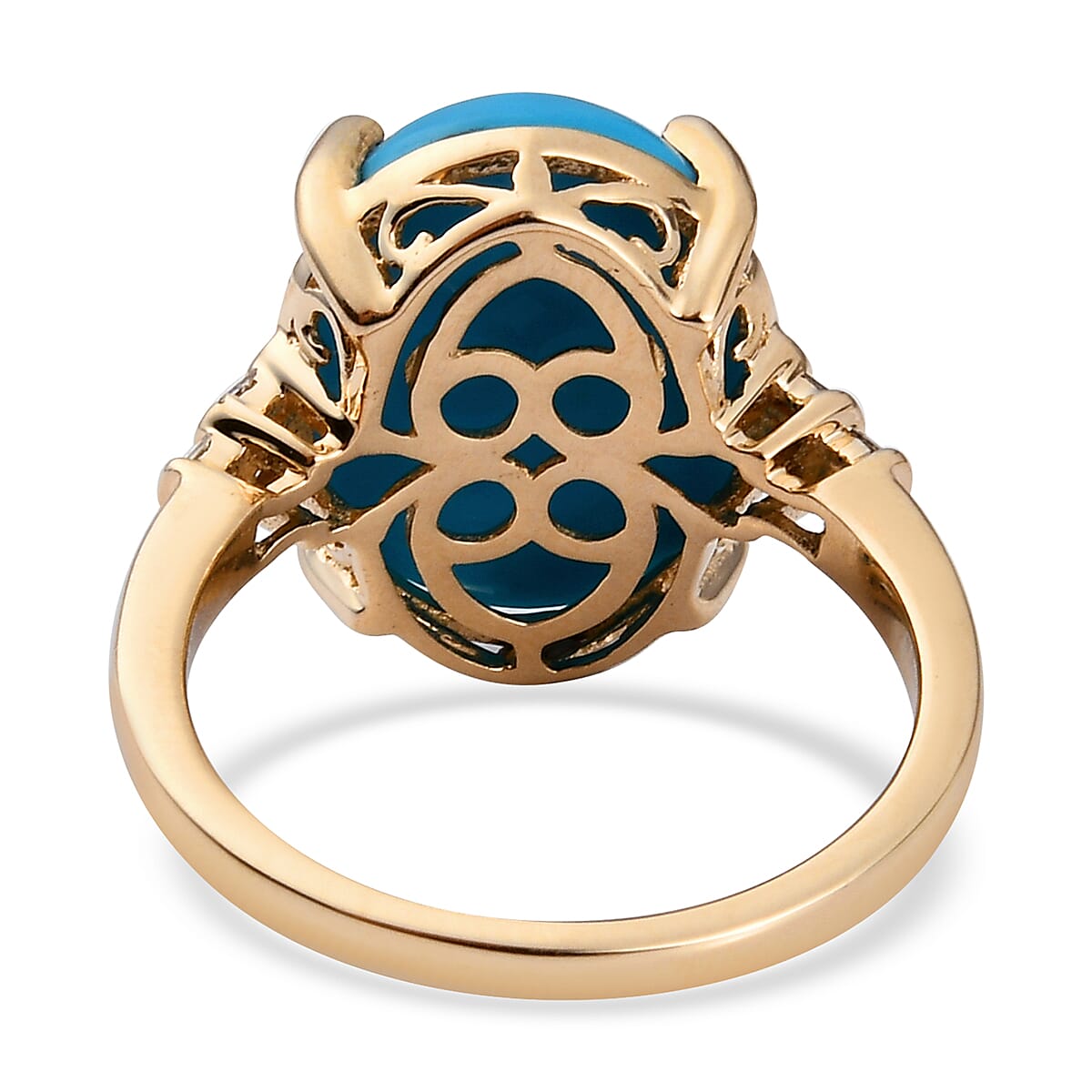 9K Yellow Gold AAA Arizona Sleeping Beauty Turquoise and Diamond Ring 6.81 Ct.