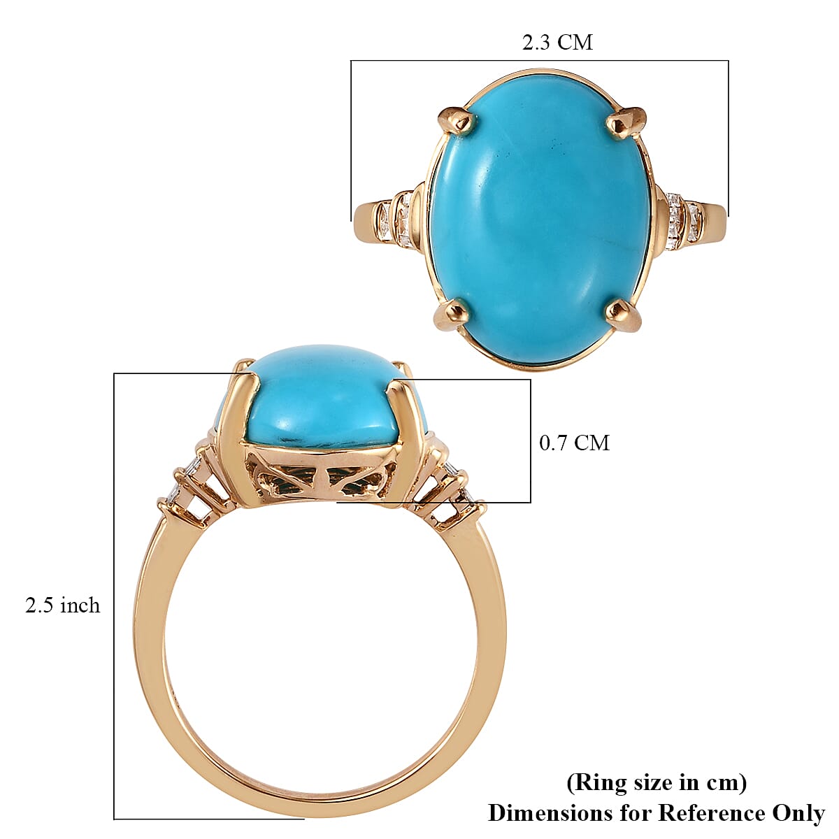 9K Yellow Gold AAA Arizona Sleeping Beauty Turquoise and Diamond Ring 6.81 Ct.