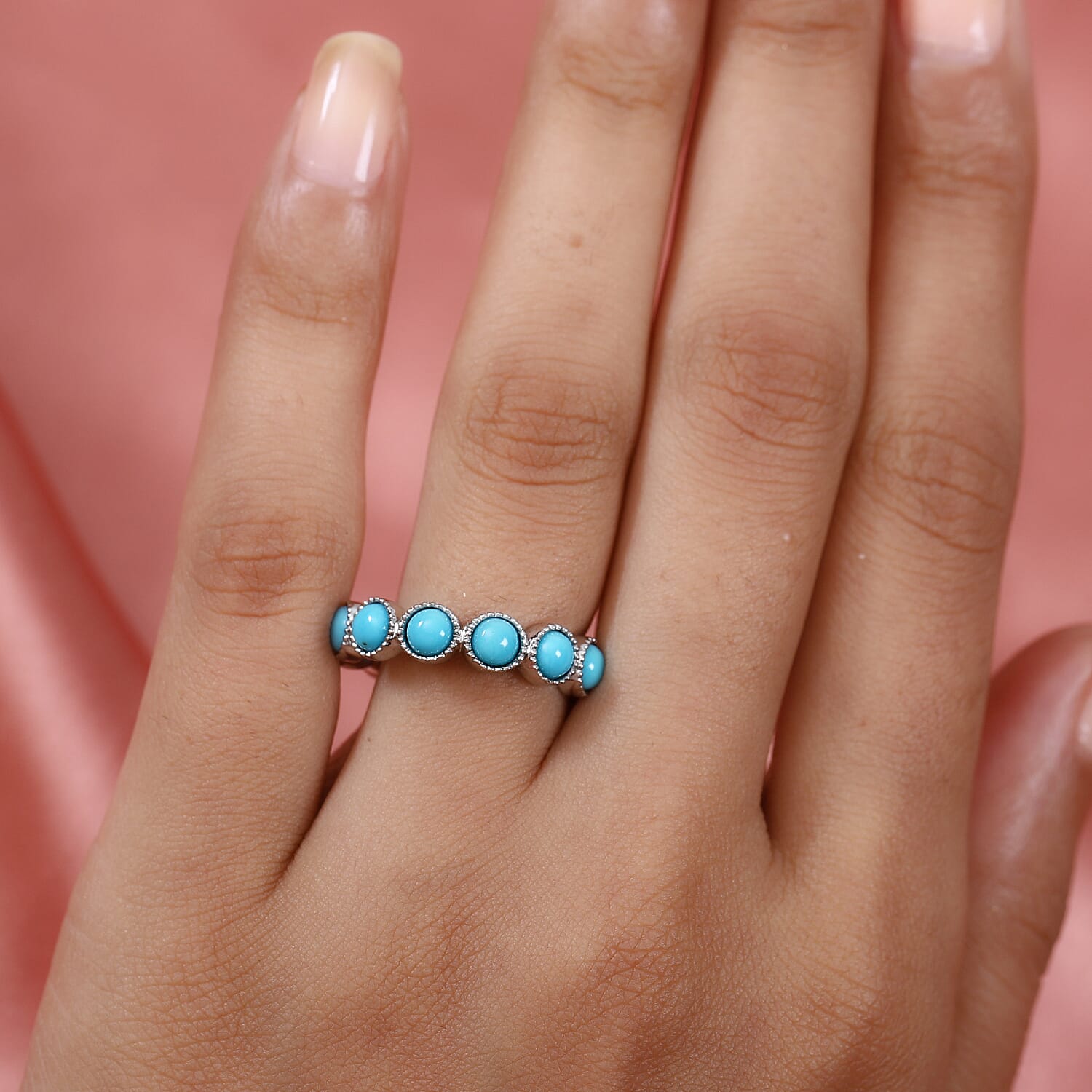 Arizona Sleeping Beauty Turquoise Ring in Platinum Overlay Sterling Silver 2.98 Ct.