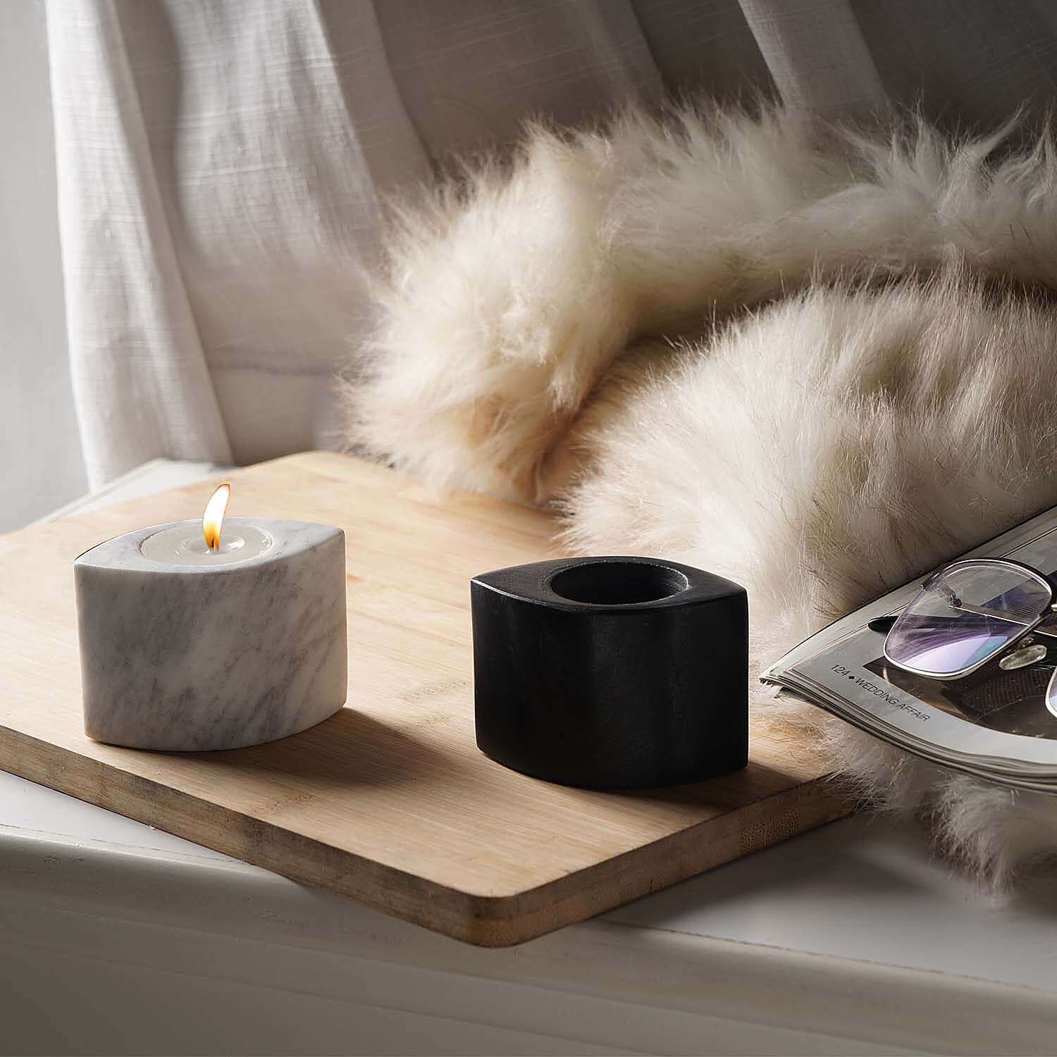 Candle Holder (Size 7x5x5 cm) - White & Black