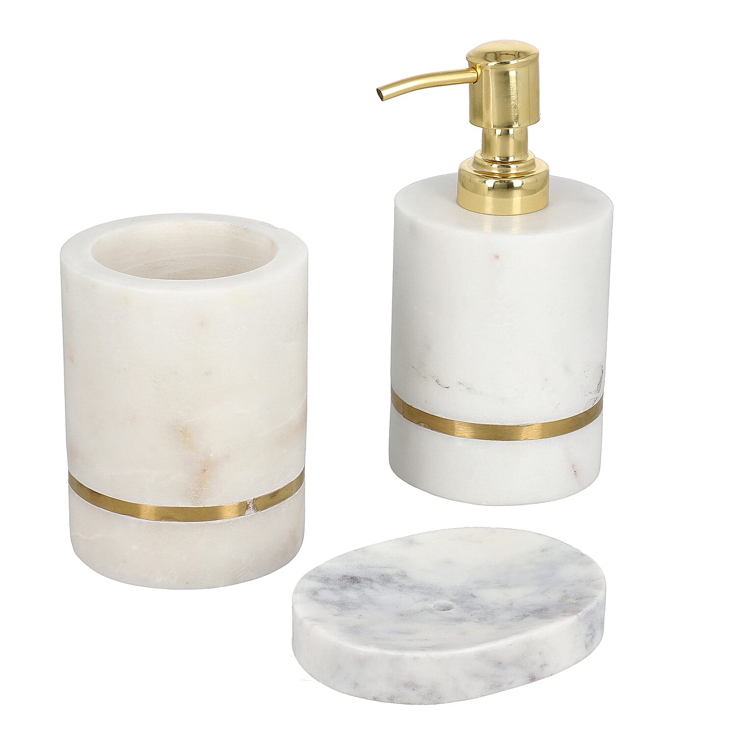 Set of 3 - Marble Bath Room (Brush Holder, Soap Dispenser and Soap Dish)