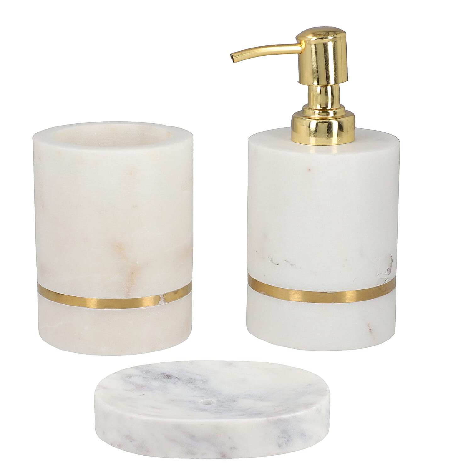 Set of 3 - Marble Bath Room (Brush Holder, Soap Dispenser and Soap Dish)
