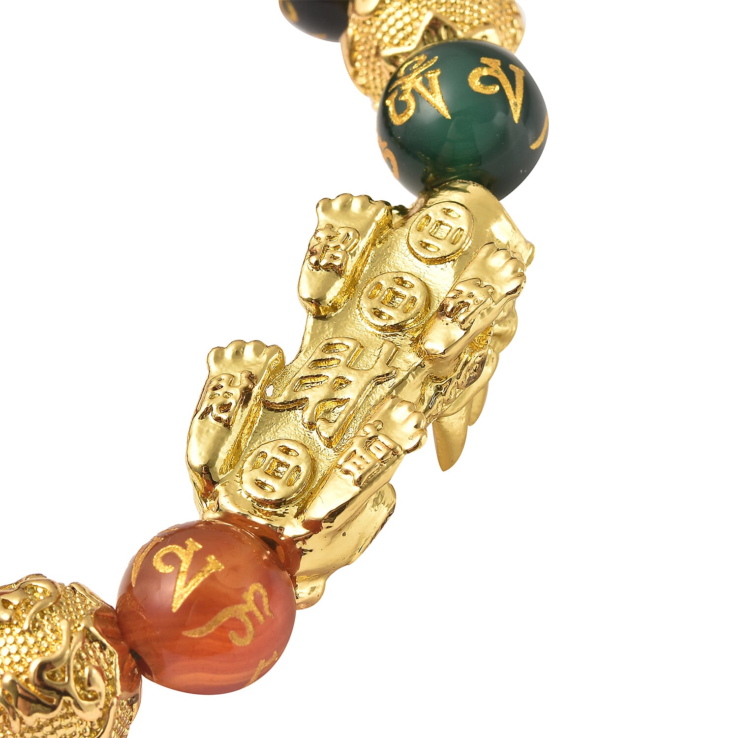 Black Obsidian and Multi Agate Stretchable Bracelet (Size-6.5 - 7) in Yellow Tone