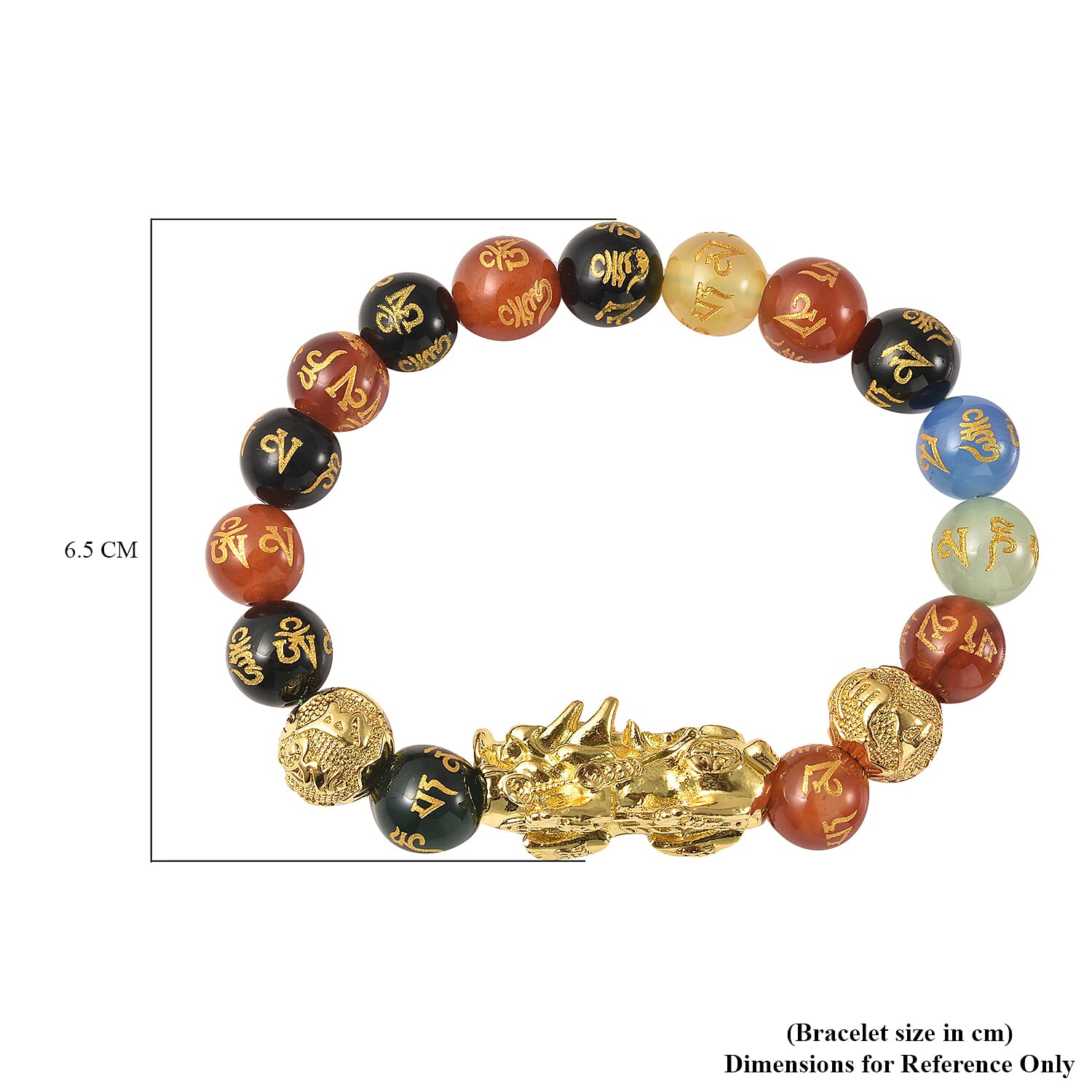 Black Obsidian and Multi Agate Stretchable Bracelet (Size-6.5 - 7) in Yellow Tone