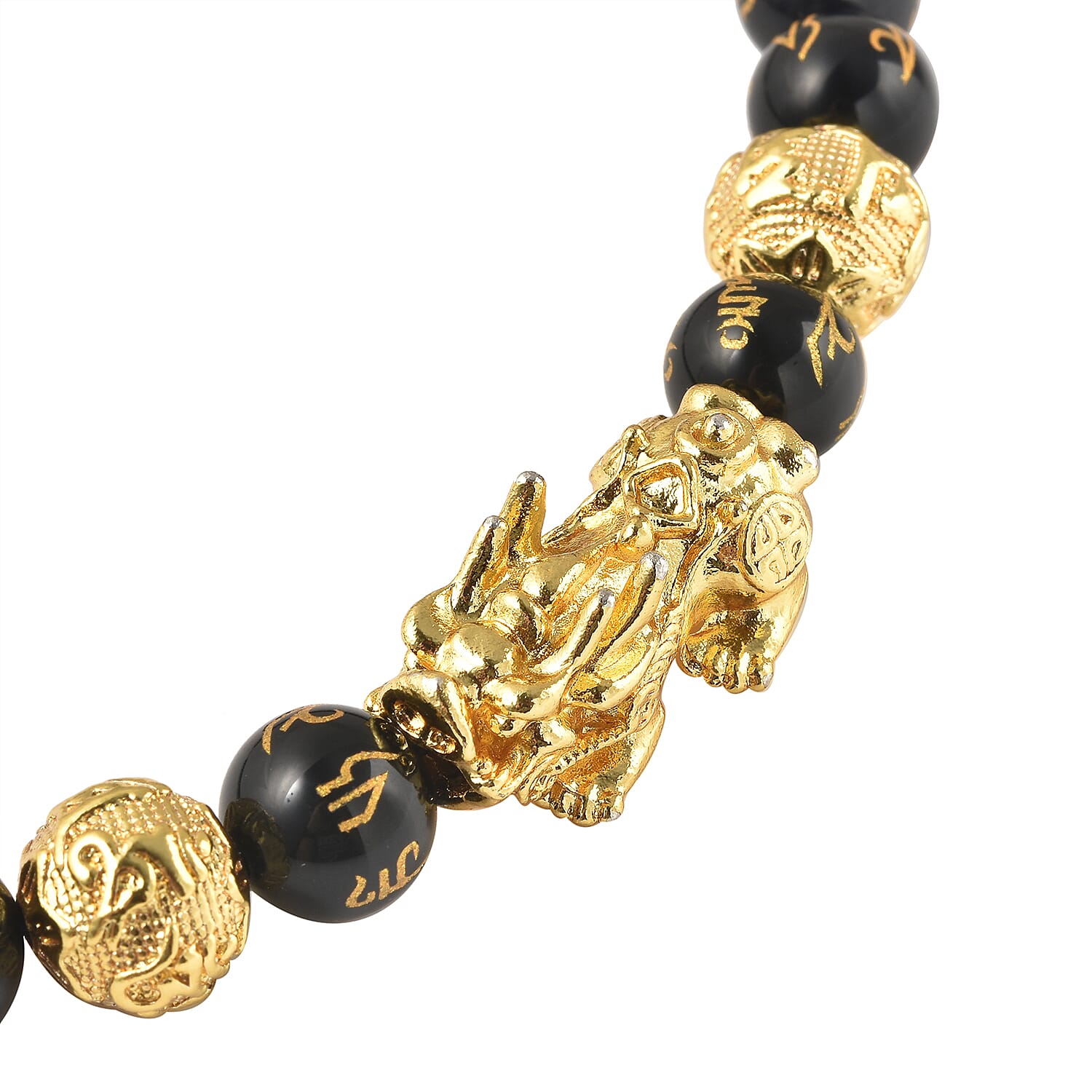 Black Obsidian Necklace (Size 18 with 2 inch Extender) in Yellow Tone