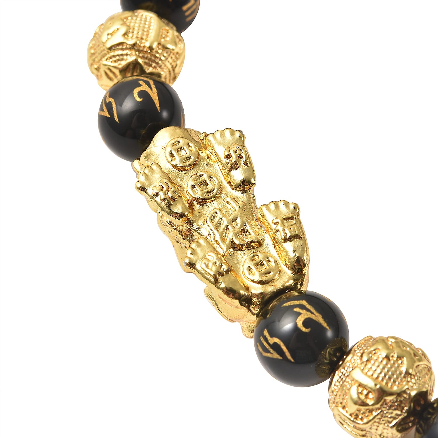 Black Obsidian Necklace (Size 18 with 2 inch Extender) in Yellow Tone