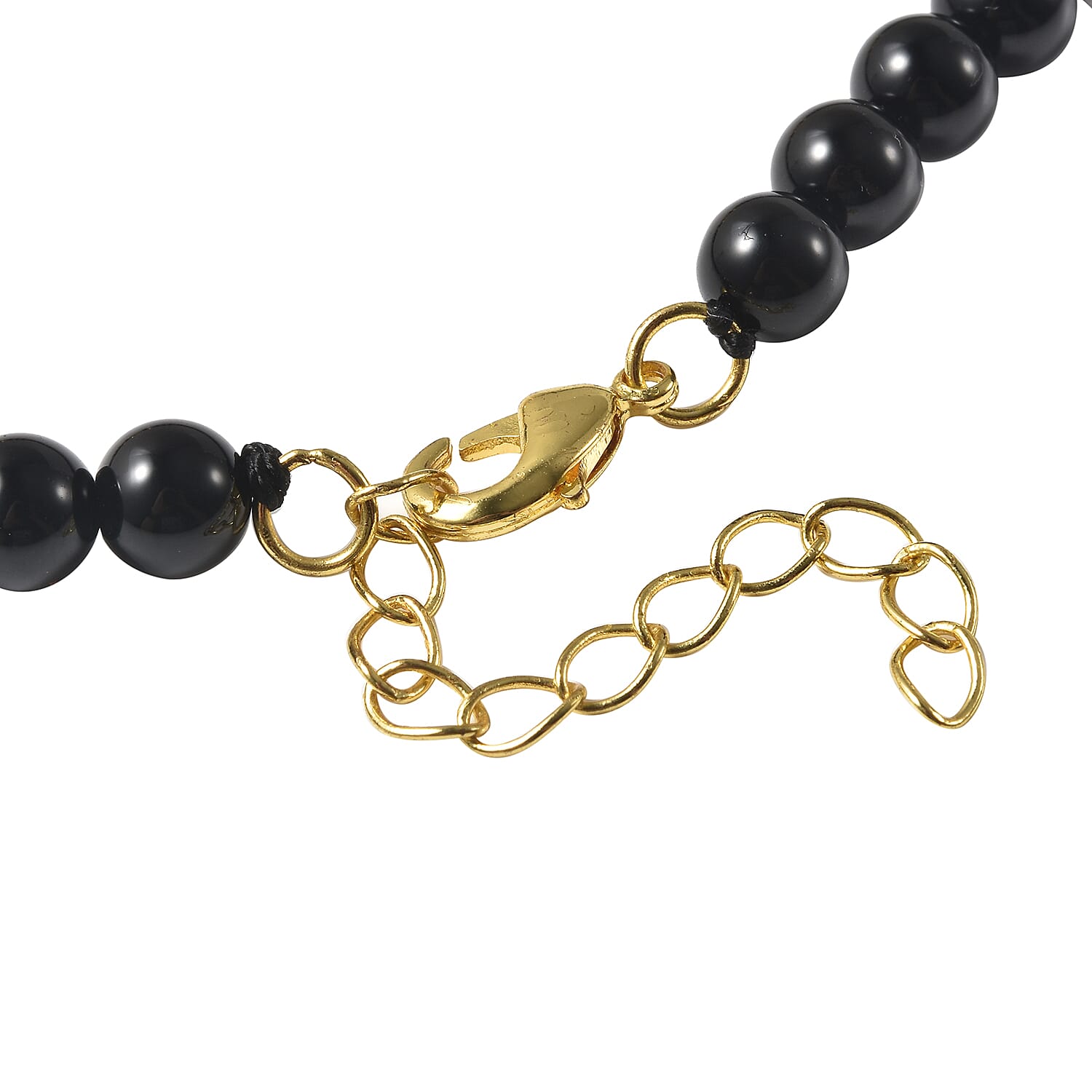 Black Obsidian Necklace (Size 18 with 2 inch Extender) in Yellow Tone