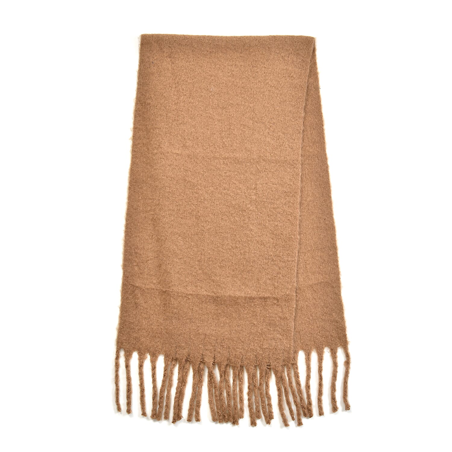 Elegant Plain Scarf with Tassel (Size 184x48 Cm) - Brown