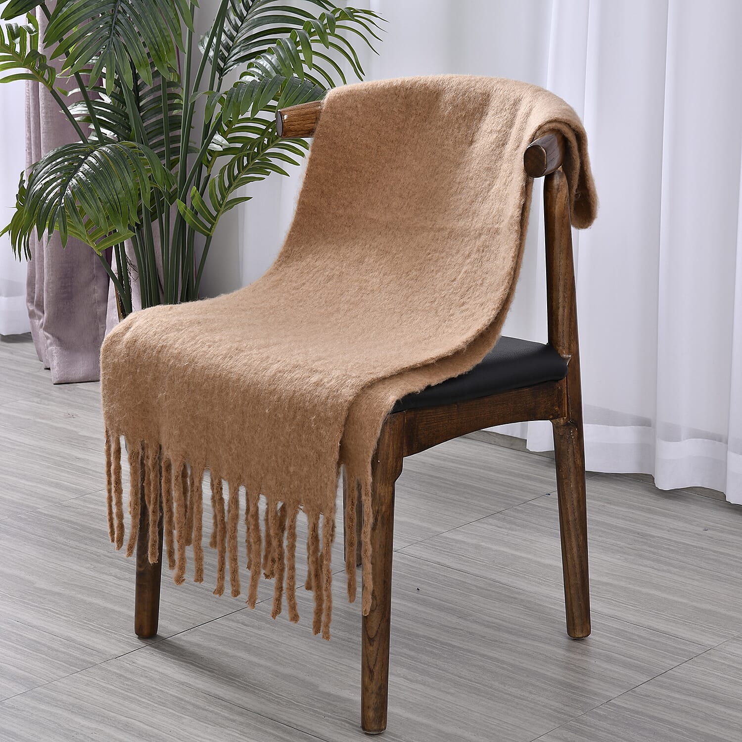 Elegant Plain Scarf with Tassel (Size 184x48 Cm) - Brown