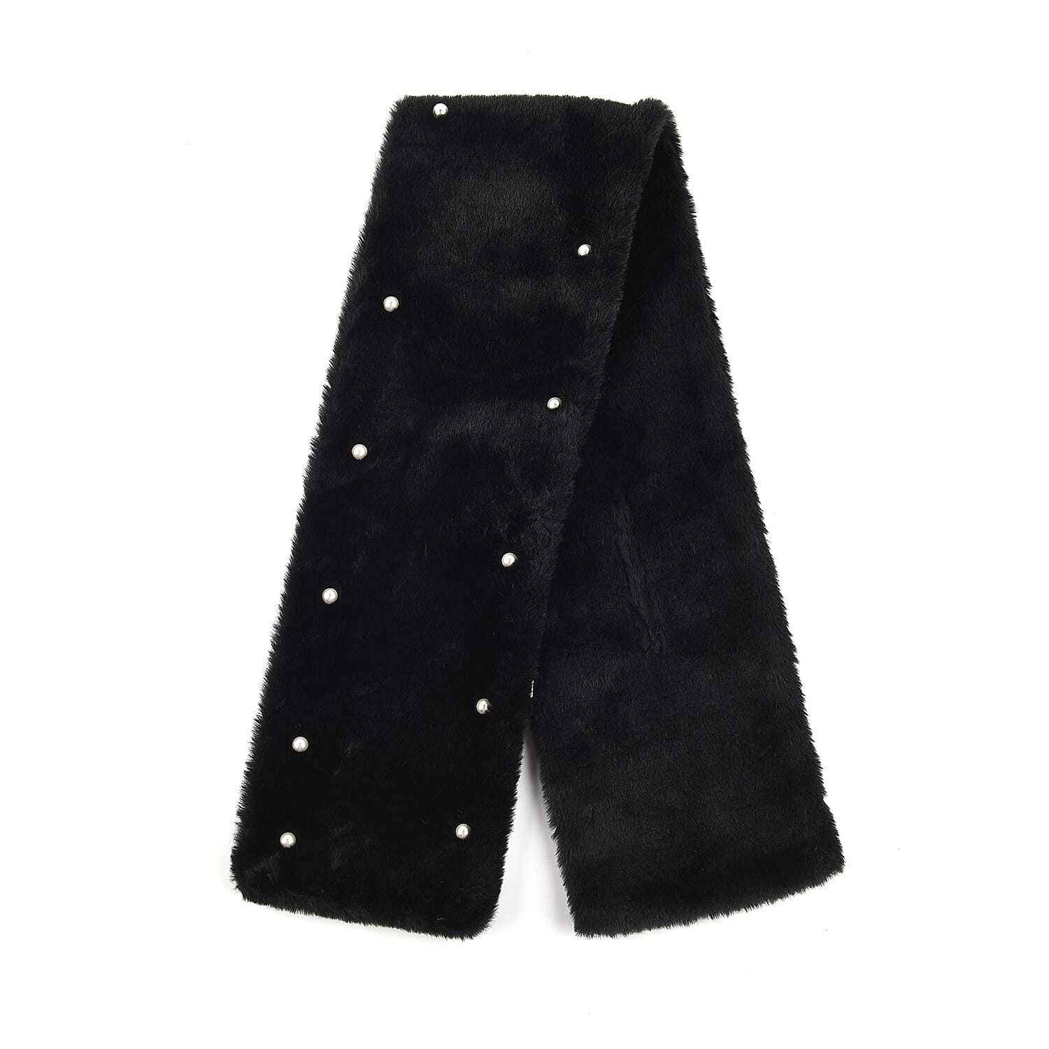 Faux Fur Scarf with Beads - Black