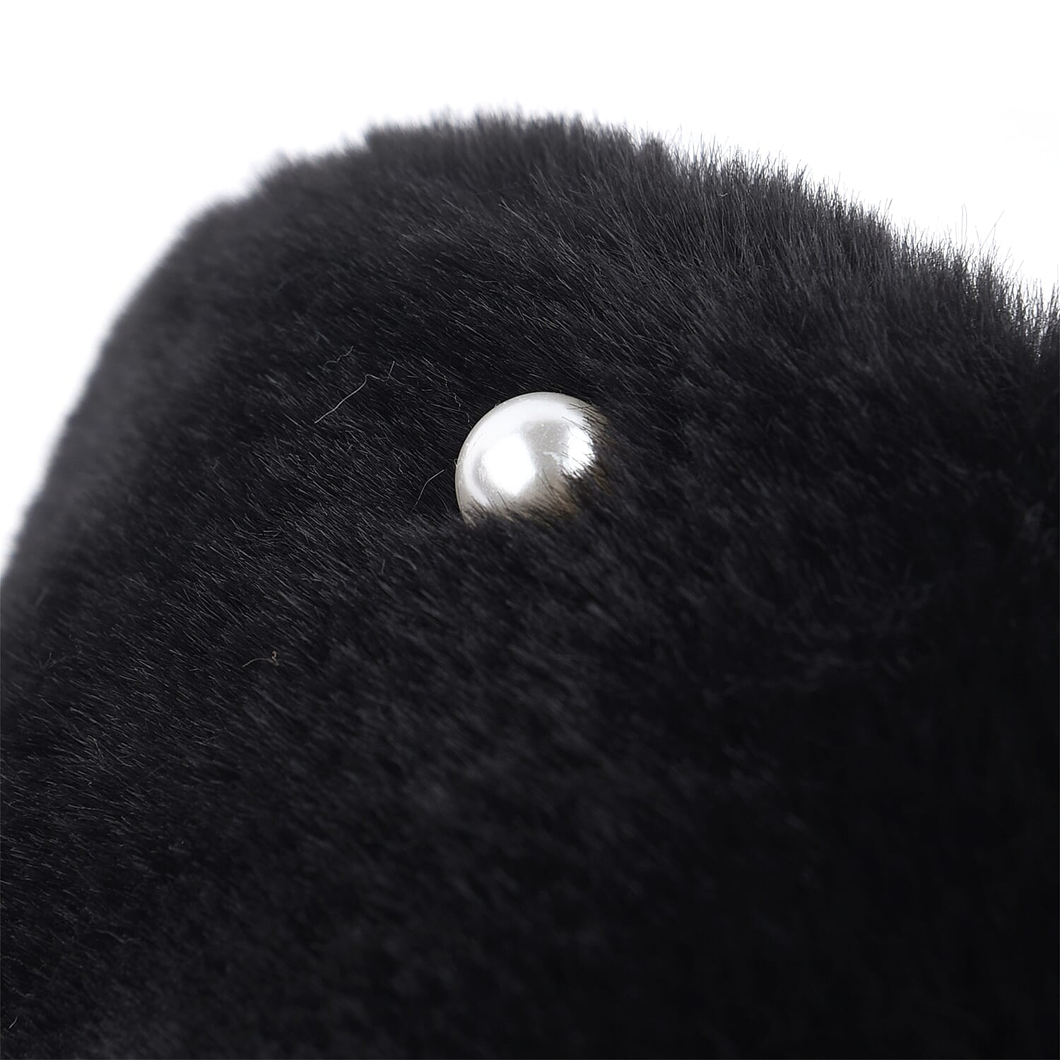 Faux Fur Scarf with Beads - Black