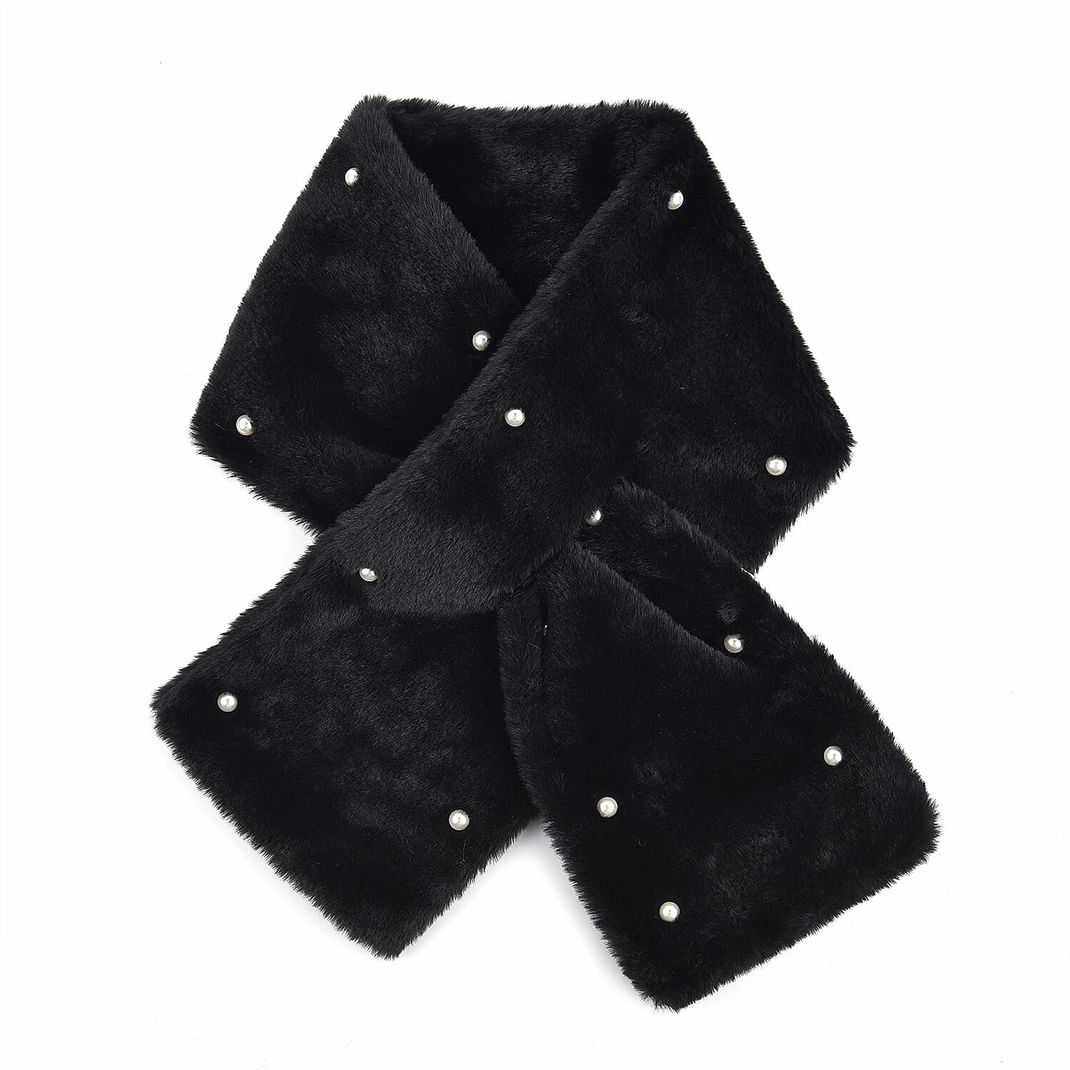 Faux Fur Scarf with Beads - Black