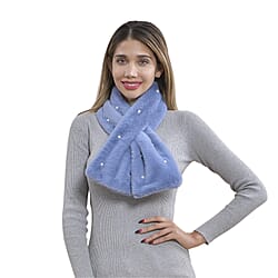 Faux Fur Scarf with Beads - Black