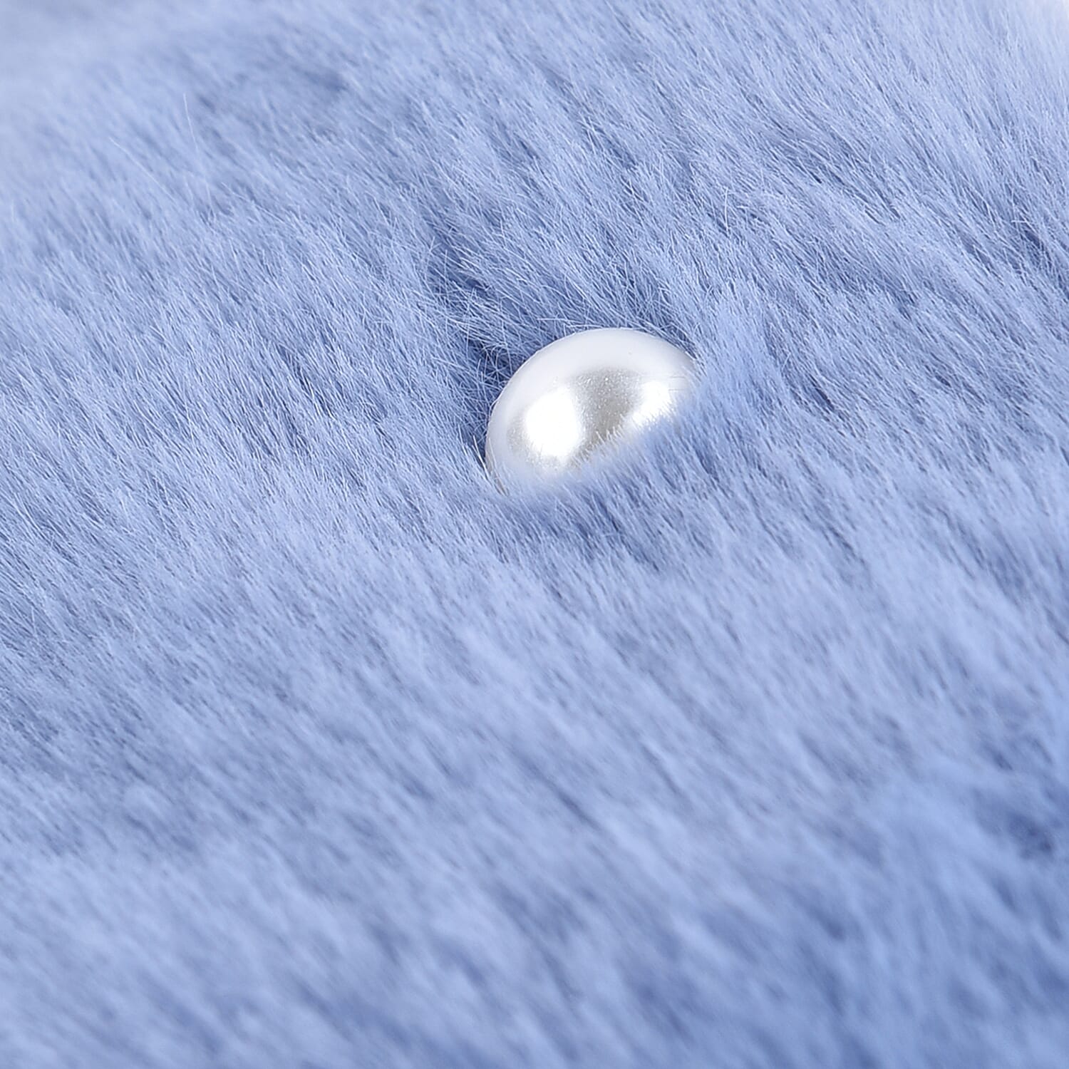 Faux Fur Scarf with Beads (Size 175x65 Cm) - Blue