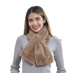 Faux Fur Scarf with Beads - Black