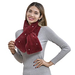 Faux Fur Scarf with Beads - Black