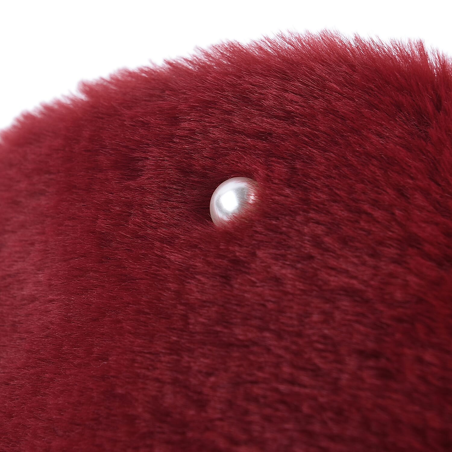 Faux Fur Scarf with Beads (Size 175x65 Cm) - Burgundy