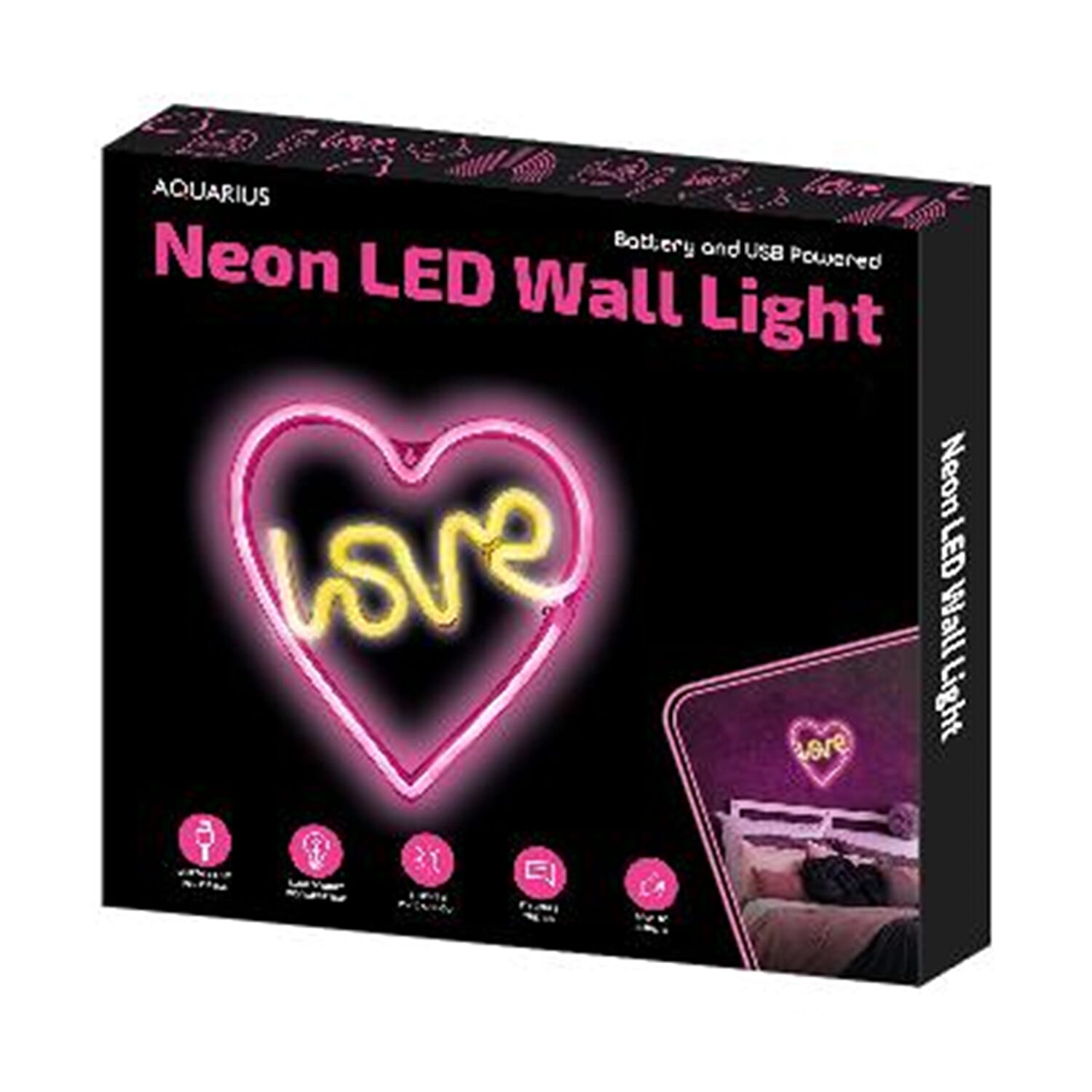 Decorative NEON Love Heart LED Wall Light (Size 28x25x2 Cm) - Yellow and Pink