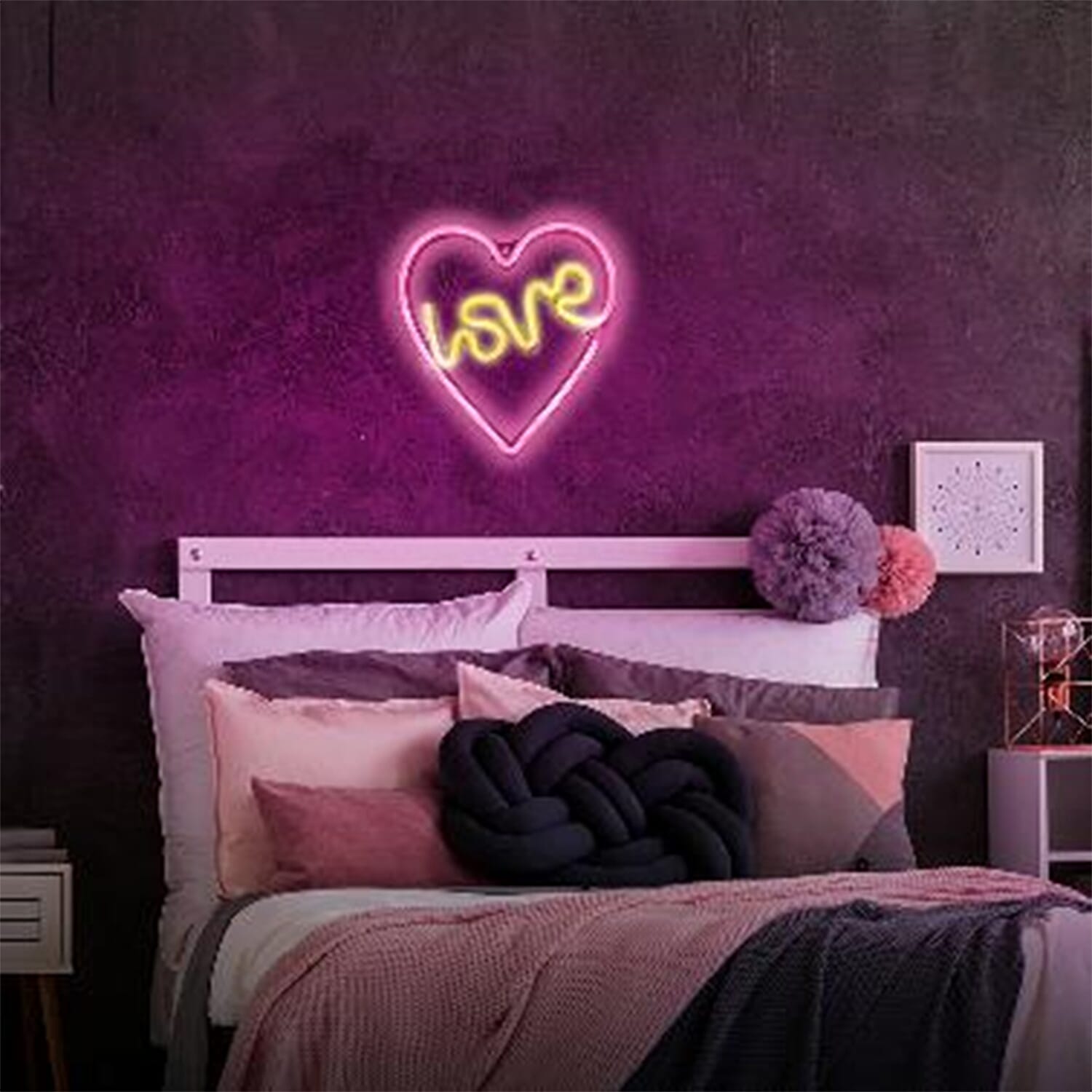 Decorative NEON Love Heart LED Wall Light (Size 28x25x2 Cm) - Yellow and Pink