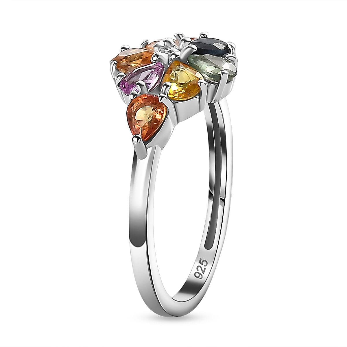 Multi Sapphire Cluster Ring in rhodium Sterling Silver