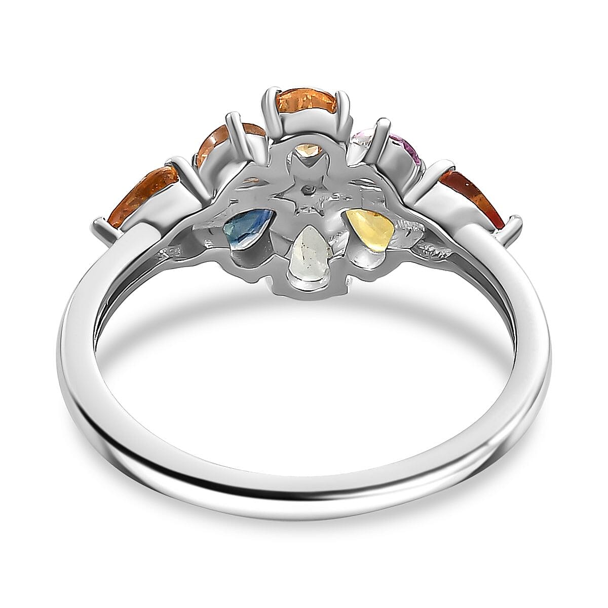 Multi Sapphire Cluster Ring in rhodium Sterling Silver