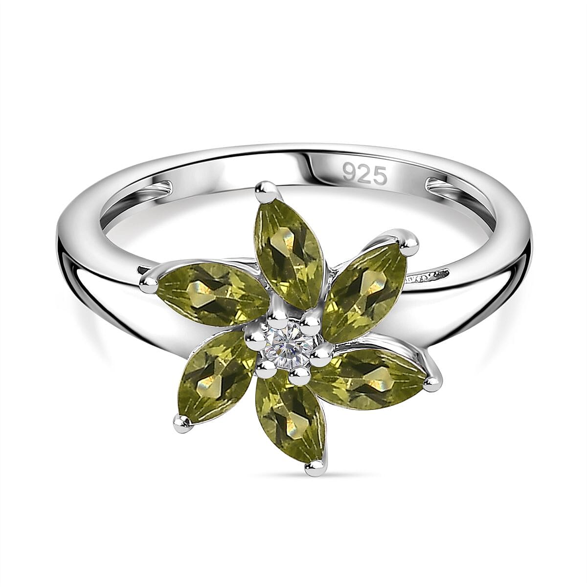 Peridot Arizona & Natural Zircon Floral Ring in Sterling Silver