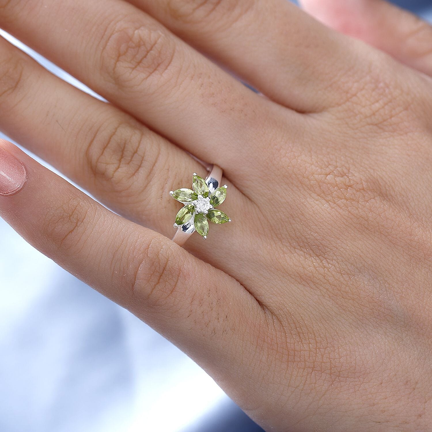 Peridot Arizona & Natural Zircon Floral Ring in Sterling Silver