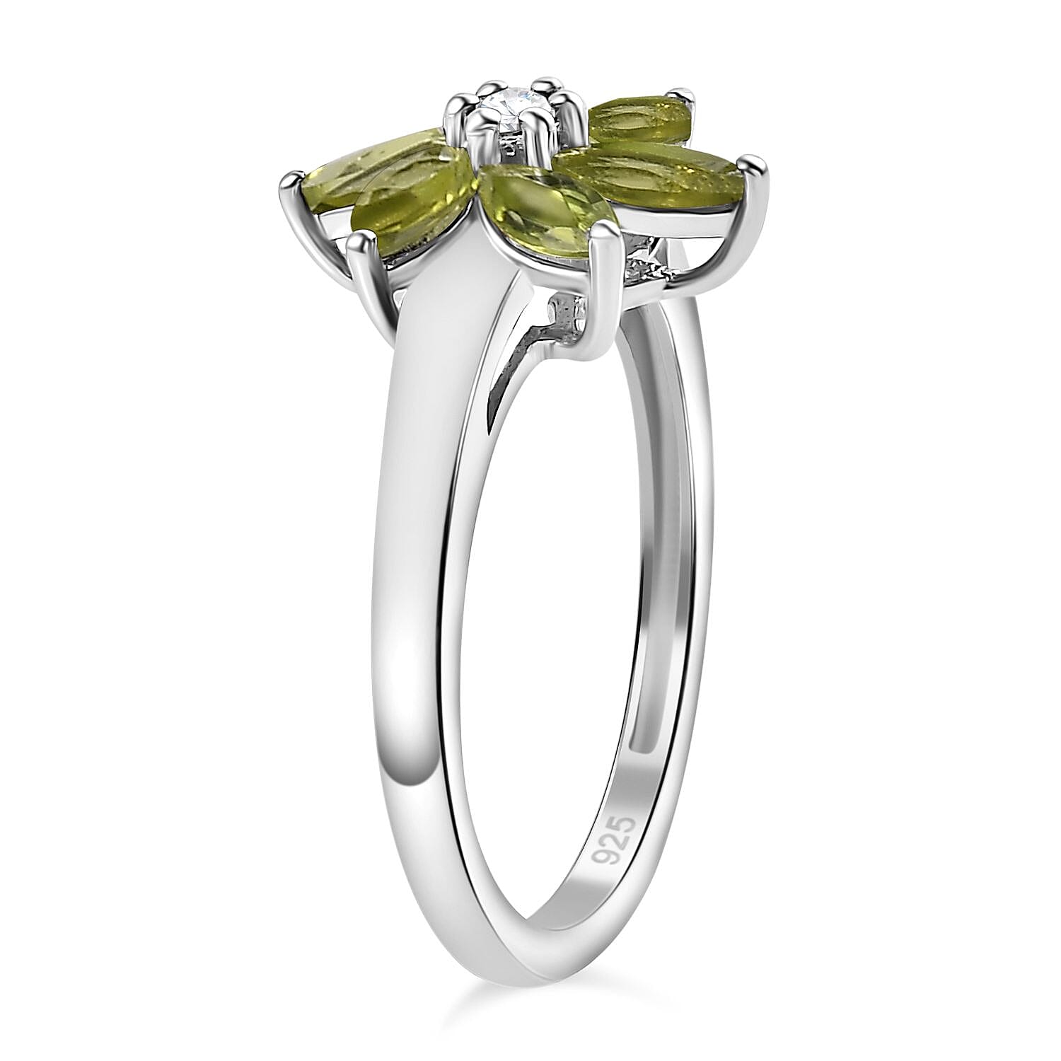 Peridot Arizona & Natural Zircon Floral Ring in Sterling Silver
