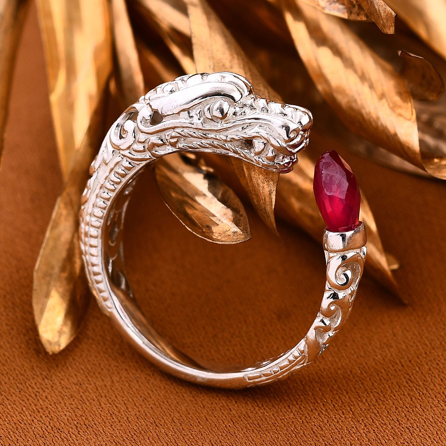 Royal Bali Collection - Ruby Dragon Ring in Sterling Silver