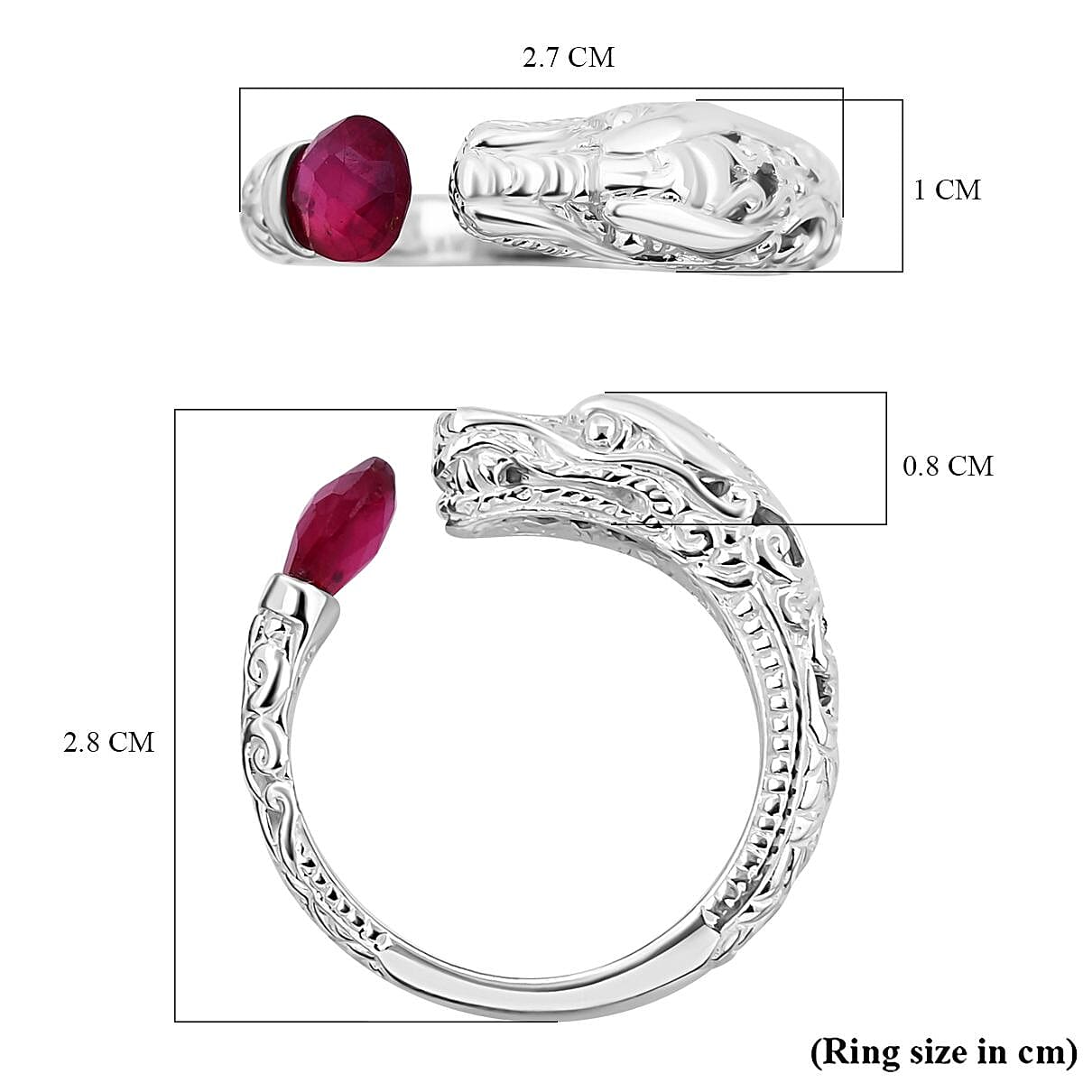 Royal Bali Collection - Ruby Dragon Ring in Sterling Silver
