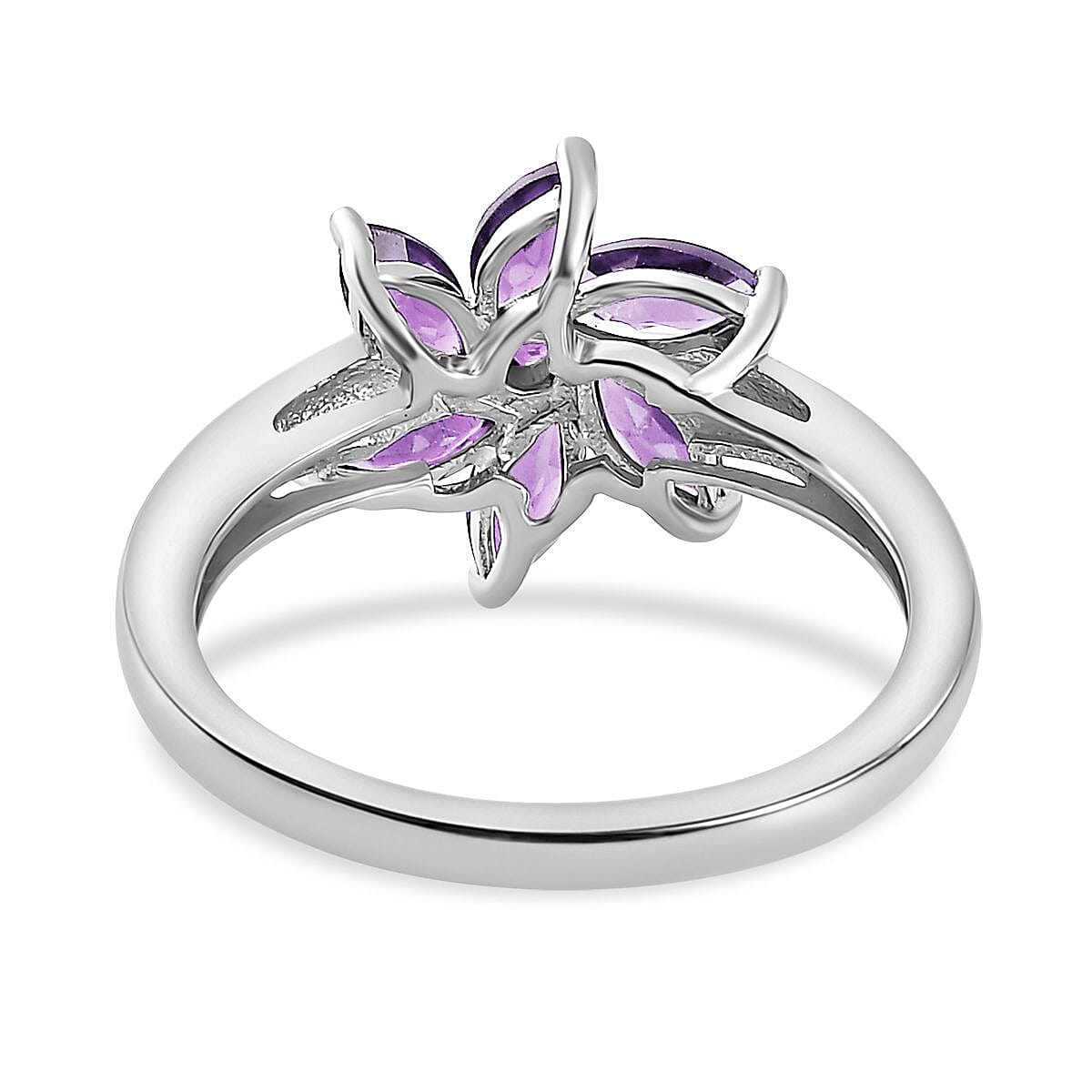 Bolivian Amethyst, White Zircon Floral Ring in Sterling Silver