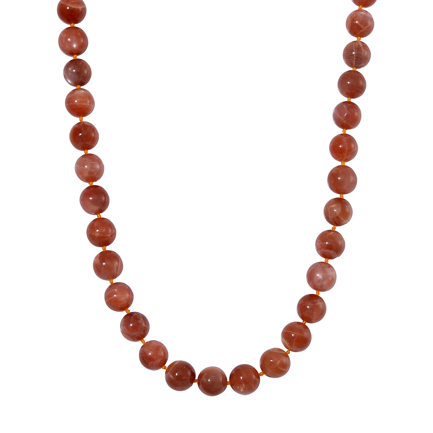 Peach Moonstone Necklace (15mm) With Magnetic Clasp (Size - 20) in Sterling Silver 600.00 Ct.