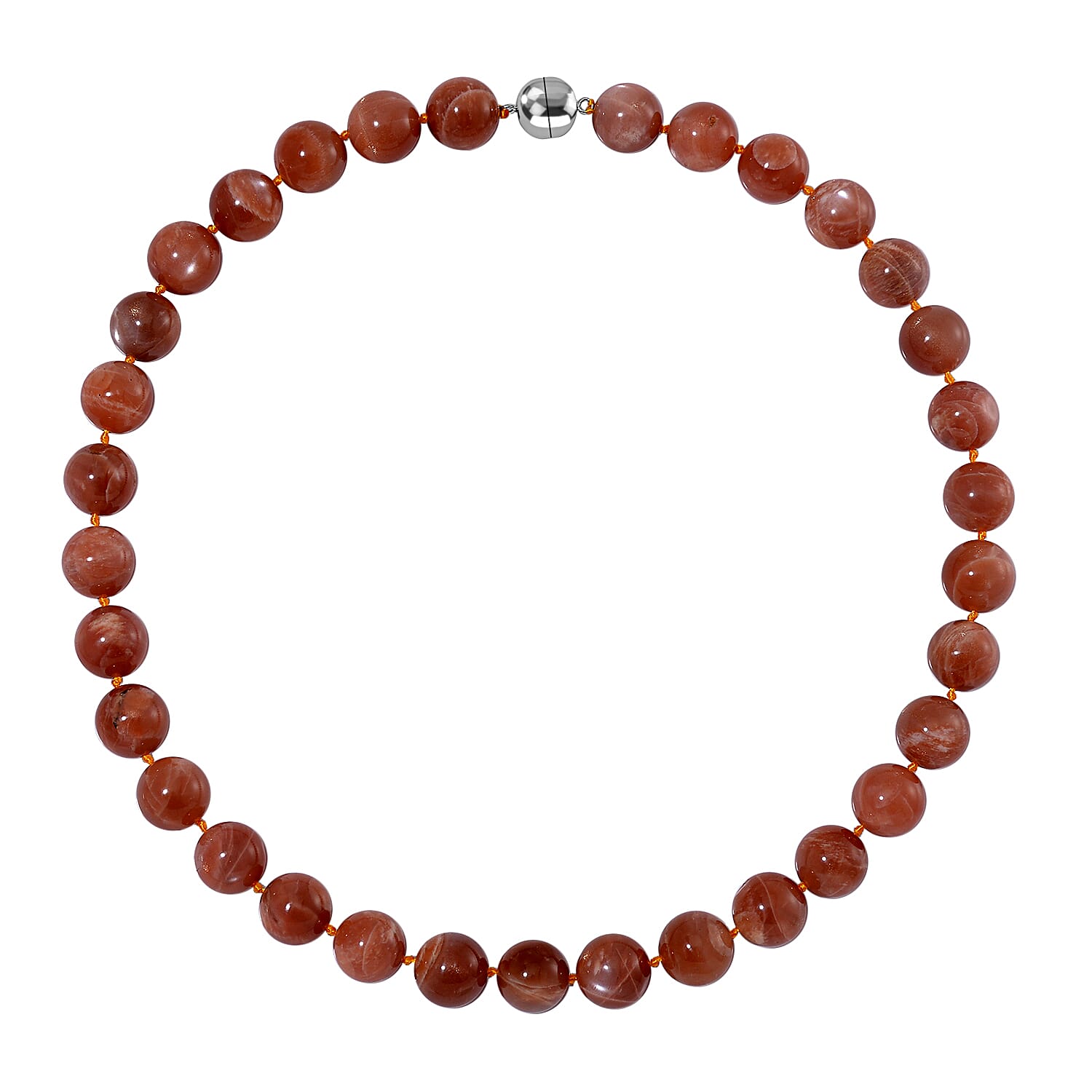 Peach Moonstone Necklace (15mm) With Magnetic Clasp (Size - 20) in Sterling Silver 600.00 Ct.