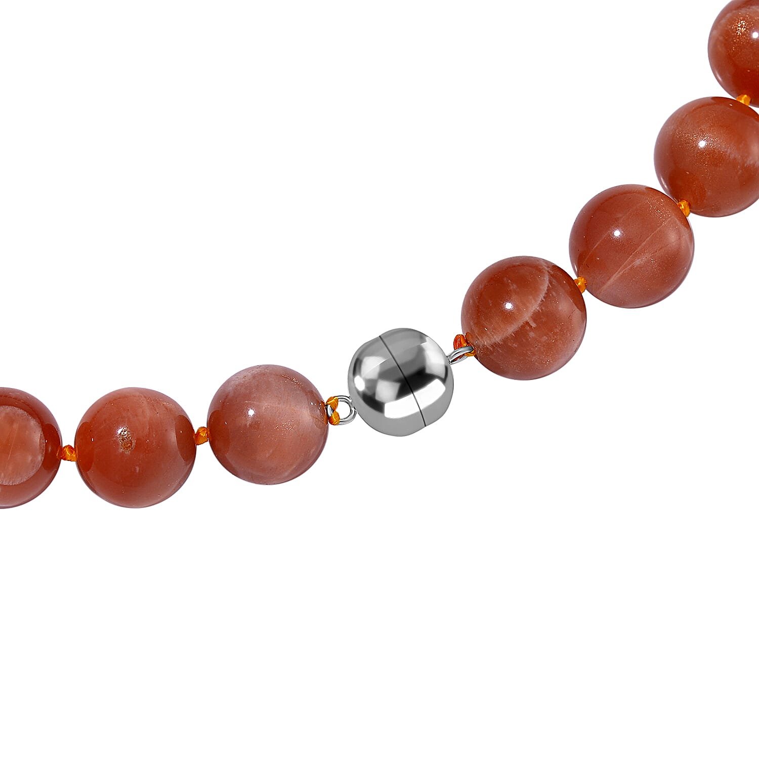 Peach Moonstone Necklace (Size - 20) in Rhodium Overlay