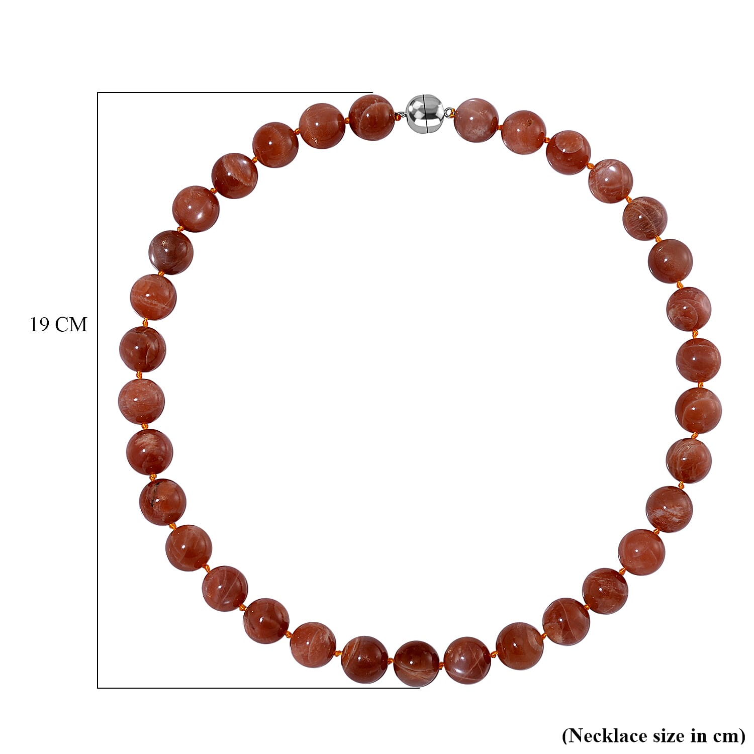 Peach Moonstone Necklace (15mm) With Magnetic Clasp (Size - 20) in Sterling Silver 600.00 Ct.