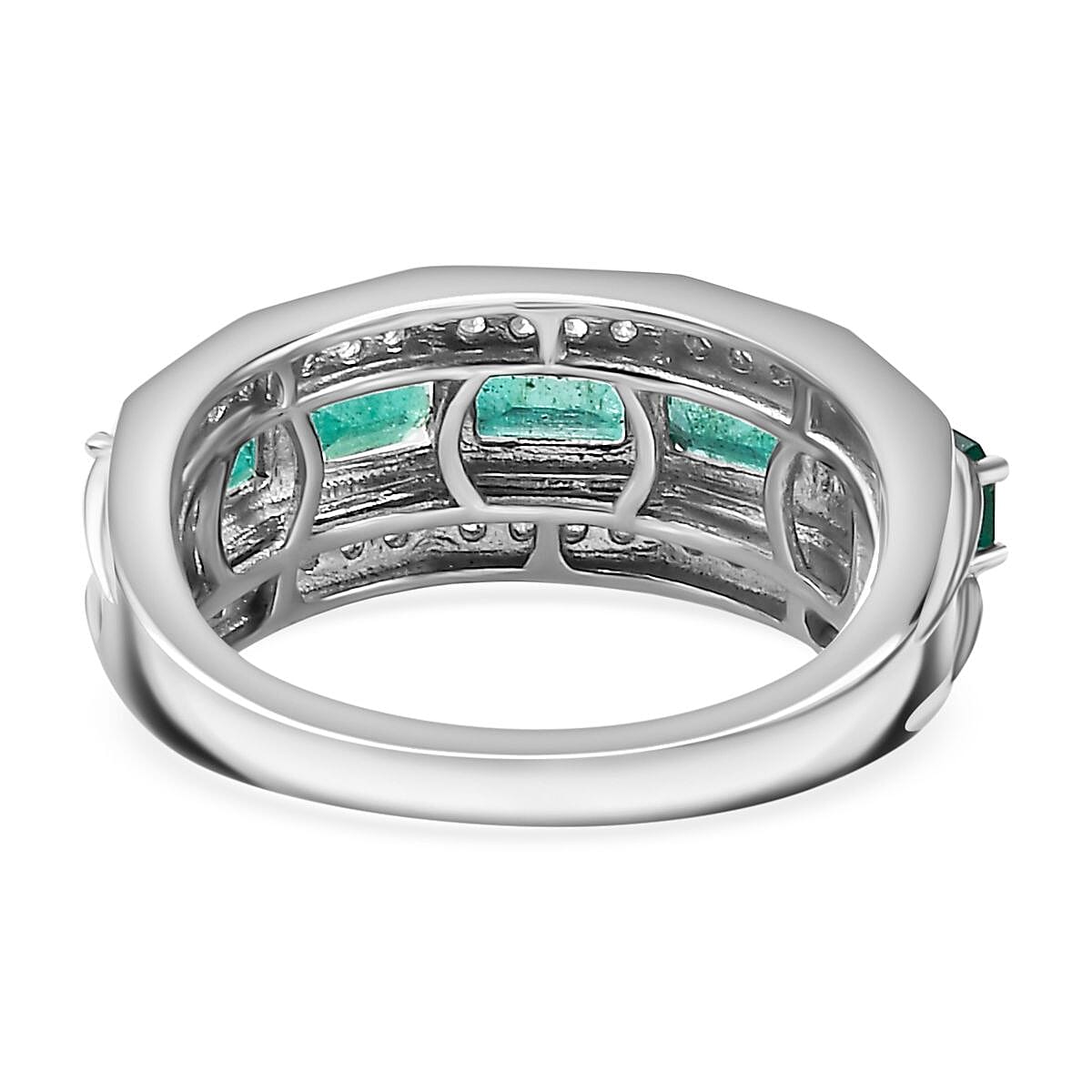Premium Emerald & Moissanite Half-Eternity Ring in Rhodium Sterling Silver 1.73 Ct.